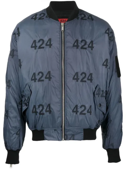 424 logo-print quilted bomber jacket Blue 34424H09236023