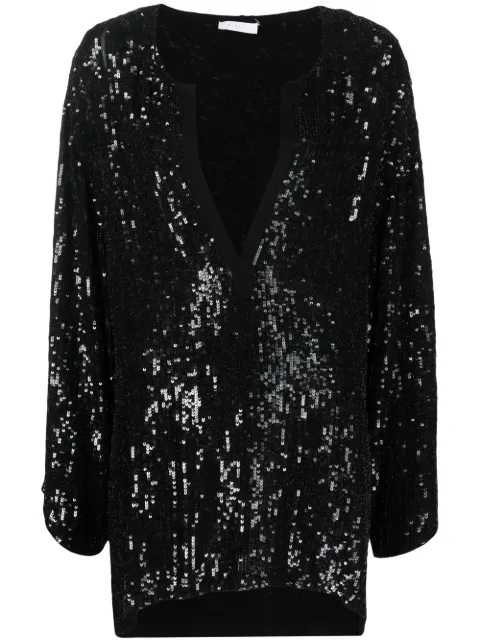 P.A.R.O.S.H. long-sleeve sequin blouse Black GLARED311536