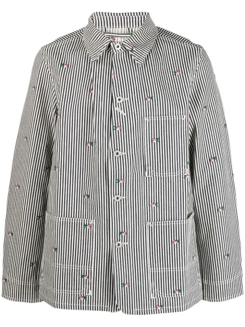 Kenzo floral-embroidered striped shirt jacket White FD55DV1026J1