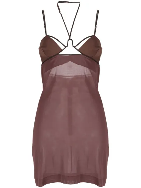 Nensi Dojaka strap-detailing semi-sheer minidress Brown NDSS23DR093