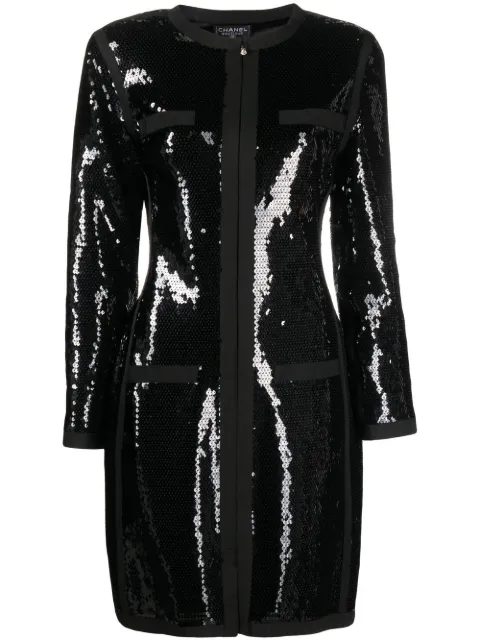 CHANEL Pre-Owned 1990s sequin-embellished coat Black CHAL6000