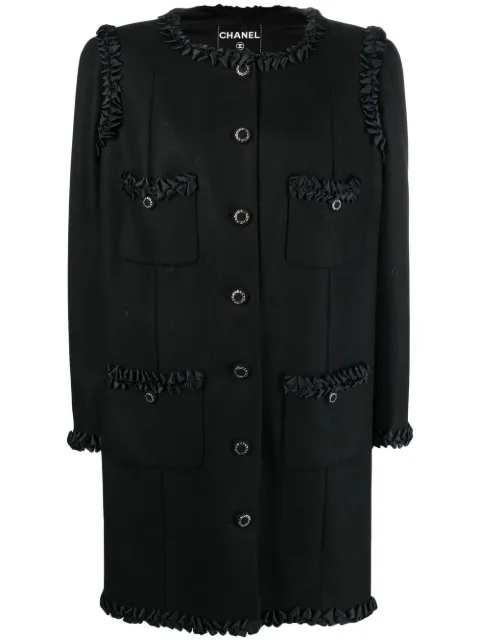CHANEL Pre-Owned 2008 ruffle-detailed wool-blend coat Black CHAL3500
