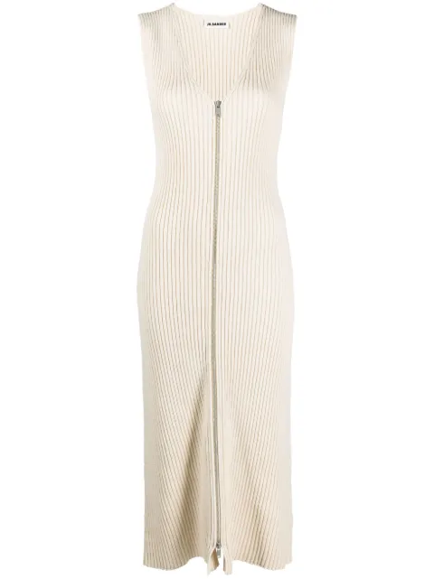 Jil Sander V-neck ribbed-knit midi dress Neutrals J02CT0194J15362