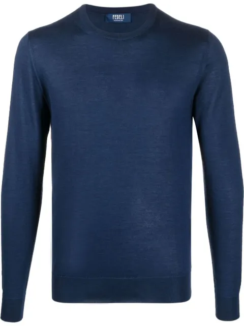 Fedeli ribbed crew neck jumper Blue 6UE07119