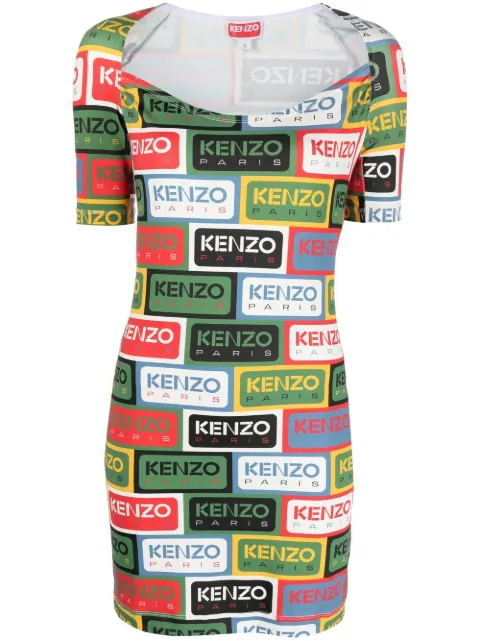 Kenzo logo-print minidress Green FD52RO7294SN