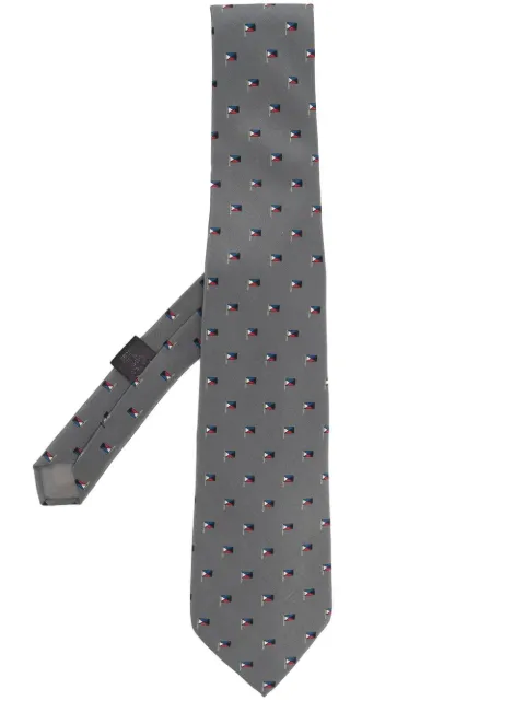Versace Pre-Owned 1970s flag print silk necktie Grey VRSCE150X