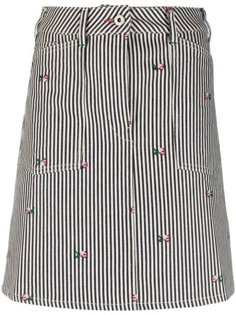 Kenzo floral-embroidered stripe-print skirt White FD52DJ2696J1