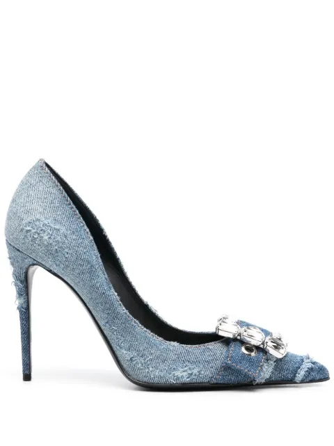 Dolce & Gabbana patchwork denim pumps with rhinestone buckle Blue CD1781AY841