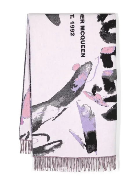 Alexander McQueen abstract pattern logo-print scarf Neutrals 7304513200Q