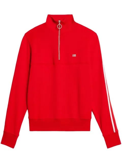 AMI Paris striped short-zip pullover sweatshirt Red HSW518JE0005