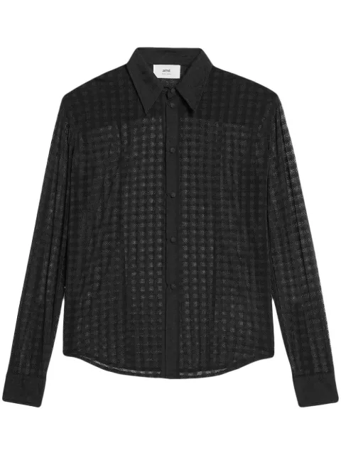 AMI Paris semi-sheer long-sleeve shirt Black FSH404PA0006