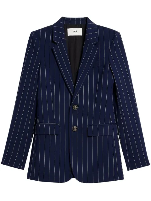AMI Paris striped single-breasted blazer Blue FBV030WV0006