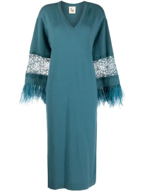 PAULA floral-lace detail knitted dress Blue CALAMITA