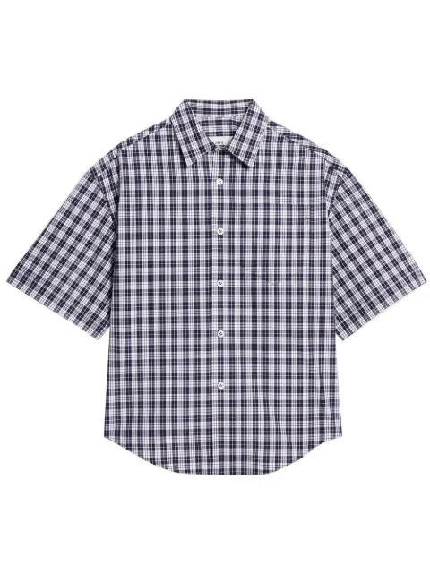 AMI Paris gingham-pattern short-sleeved shirt Blue USH202CO0012