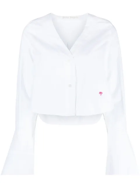 Palm Angels flute-sleeves cropped cotton shirt White PWGF003S23FAB0010110