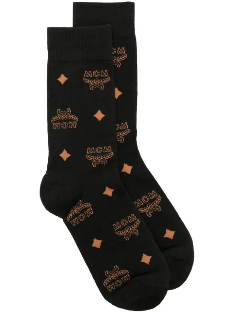 MCM monogram-print knit socks Black MEZCAMM17