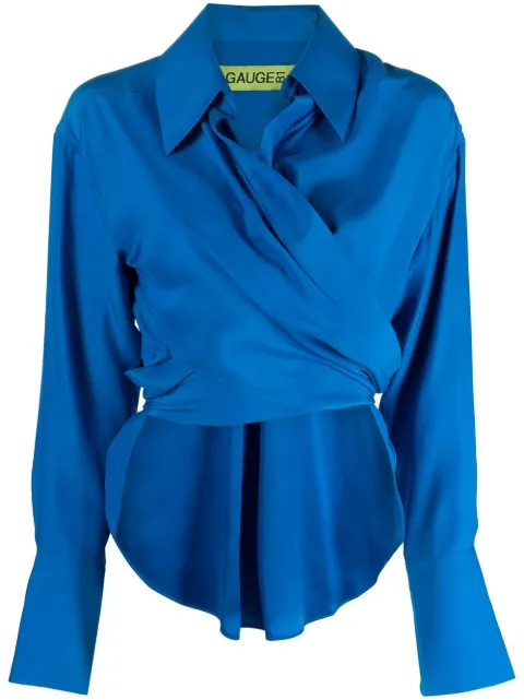 GAUGE81 high-low hem wrap shirt Blue 223220