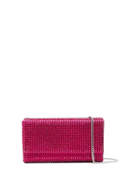 Amina Muaddi Paloma crystal-embellished clutch bag Pink SUPERAMINIPALOMASATIN