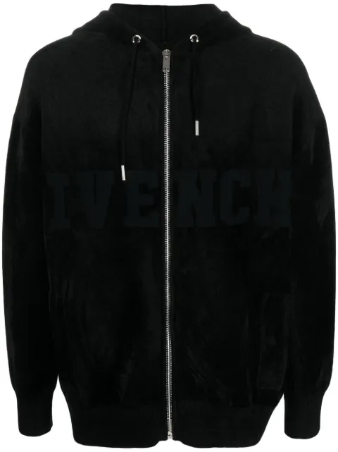 Givenchy logo-print zip-up hoodie Black BM90LF4YCW