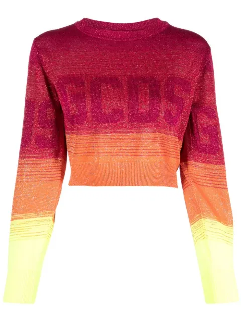 GCDS logo-print ombré cropped jumper Pink SS23W380904