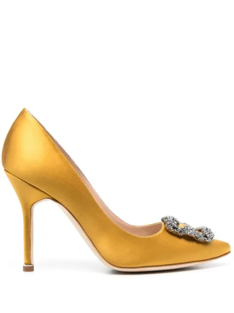 Manolo Blahnik 105mm Hangisi satin pumps Yellow 9XX0664