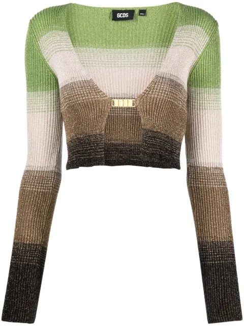 GCDS degradé-effect lurex cropped cardigan Green SS23W370902