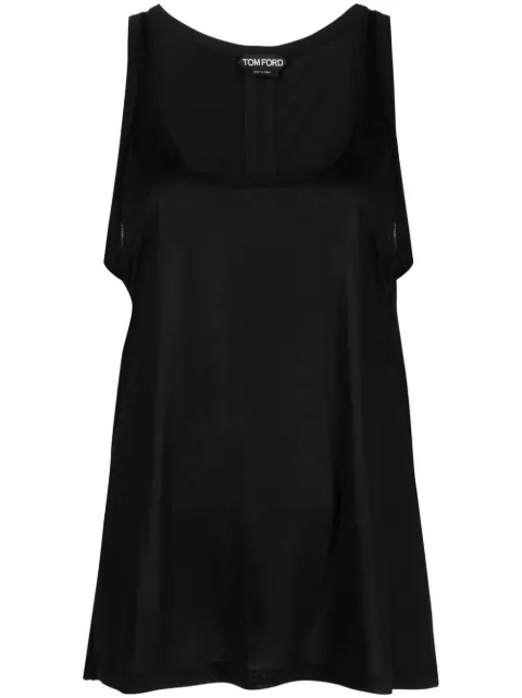 TOM FORD logo-patch silk tank top Black TSJ476FAX835