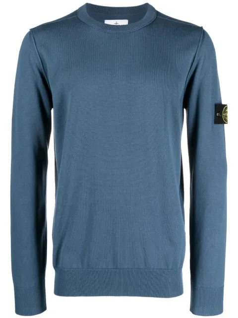 Stone Island logo-patch crew neck sweatshirt Blue 1015540B2