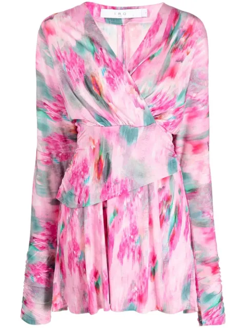IRO abstract-print long-sleeve mini dress Pink WP33ZOLA