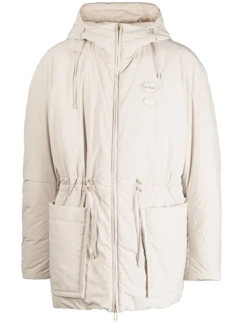 Off-White logo-patch hooded drawstring jacket Neutrals OMED056F22FAB0011700