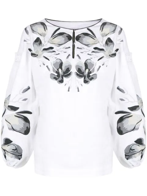 Yuliya Magdych floral-embroidery long-sleeve blouse White MAGBLWG
