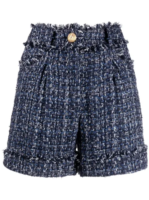 Balmain high-waisted tweed shorts Blue YF0PA127XD46