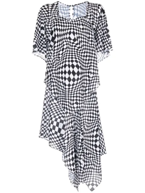 pushBUTTON geometric-print asymmetric dress Black PB2310507W