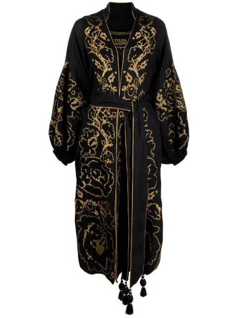 Yuliya Magdych floral-embroidered belted dress Black VECAFBG