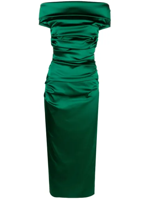 Talbot Runhof draped off-shoulder dress Green OS0154141200