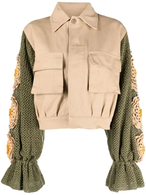 tu lizé knit-sleeve cropped jacket Neutrals TZSBP004