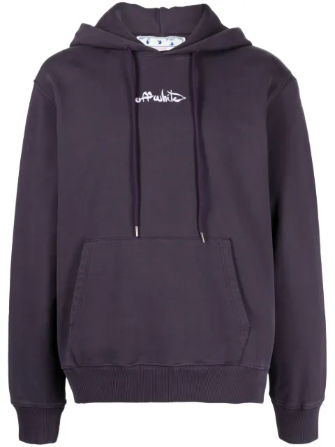 Off-White embroidered-logo cotton hoodie Purple OMBB097F22FLE0053501