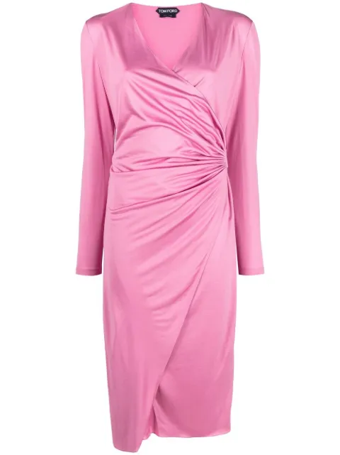 TOM FORD ruched wrap midi dress Pink ABJ669FAX835