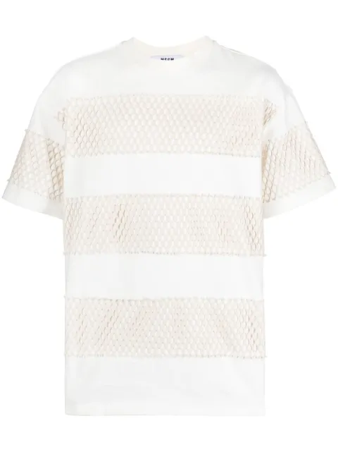 MSGM mesh-panel short-sleeved T-shirt White 3440MM10323709702