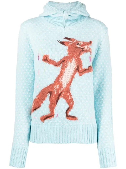 Maison Kitsuné printed knit hoodie Blue JW00518KT1074