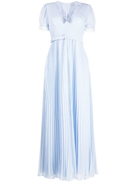 Self-Portrait lace-detail belted dress Blue RS23075XPALEBLUE