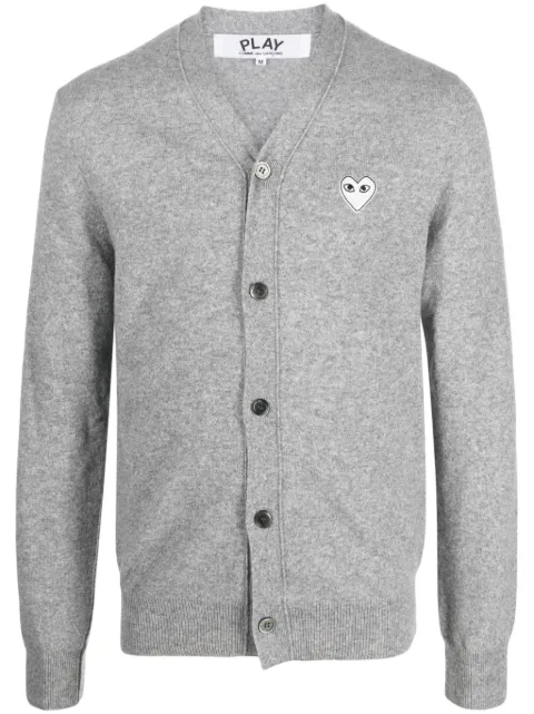 Comme Des Garçons Play heart-patch mélange-effect wool cardigan Grey P1N066