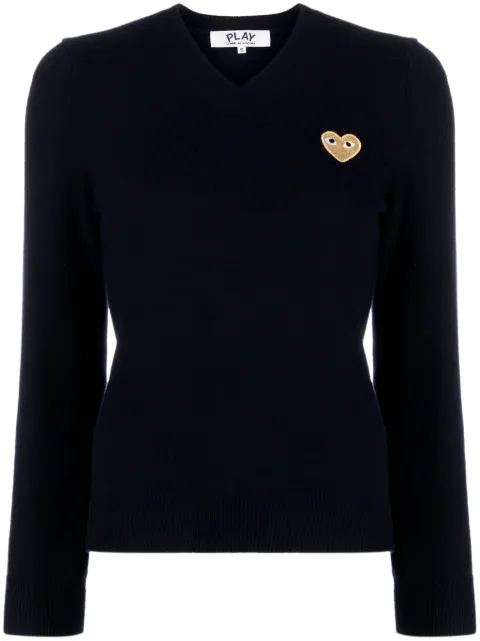 Comme Des Garçons Play heart-patch V-neck wool sweater Blue P1N047