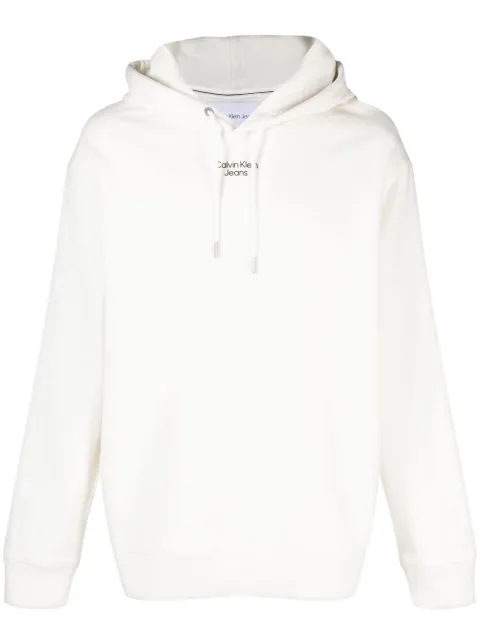 Calvin Klein Jeans stacked logo cotton hoodie White J30J320604