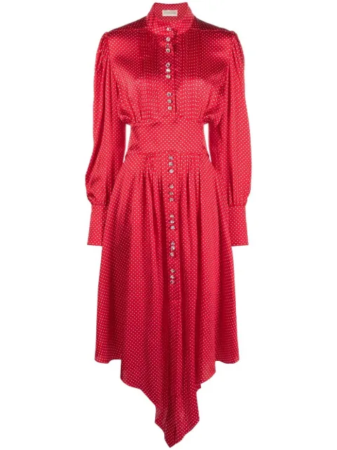 Alexandre Vauthier asymmetric polka-dot silk dress Red 231DR1811