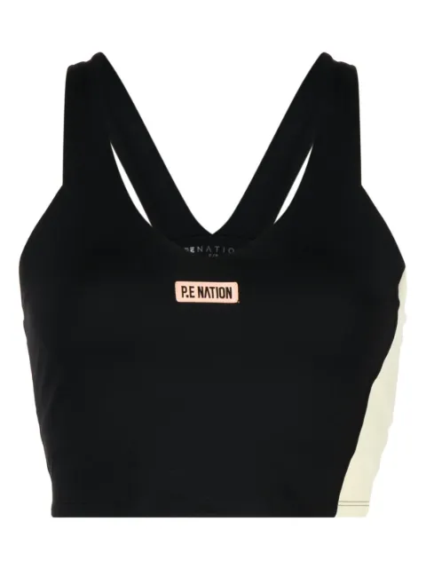P.E Nation panelled logo-patch sports bra Black 22PE4C065