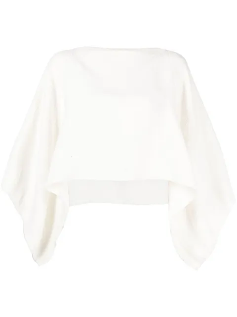 VOZ cropped long-sleeved cape top White VM57COTTONIVORY