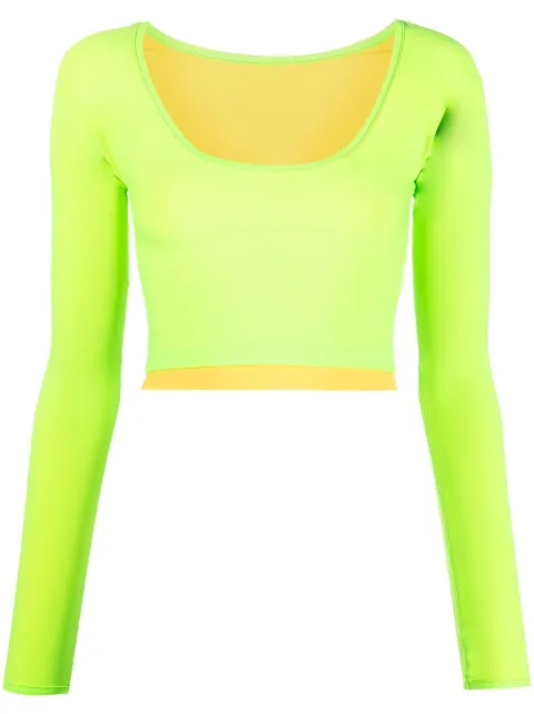 Sunnei layered long-sleeved crop top Green CRTWWTOP018