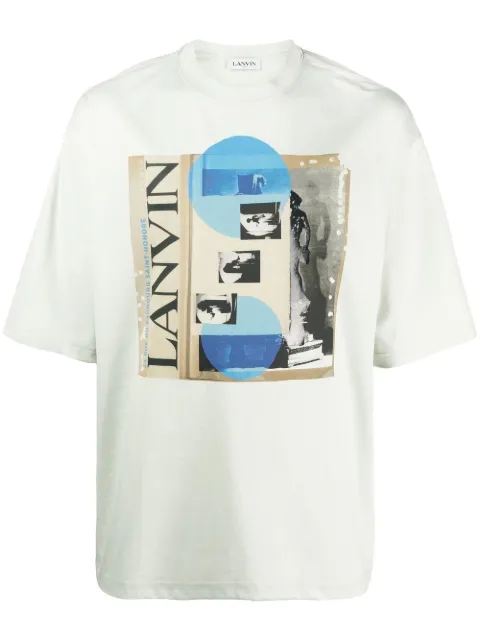 Lanvin White Graphic Print Short Sleeve T-shirt Green RMTS0018J014P23