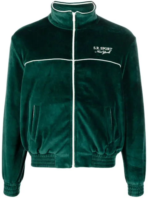 Sporty & Rich logo-embroidered zipped sweatshirt Green JA751FO